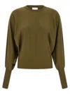 Nude Crewneck Wool Sweater With Bat Sleeves In Green