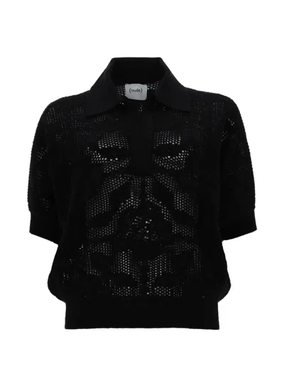 Nude Crochet-knit Polo Shirt In Black