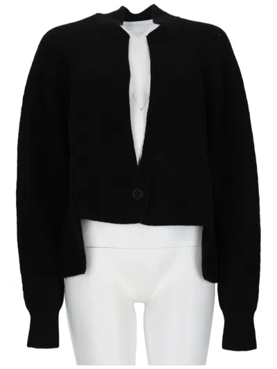Nude Cropped Ribbed Knit Cardigan With Vertical Texture In Black