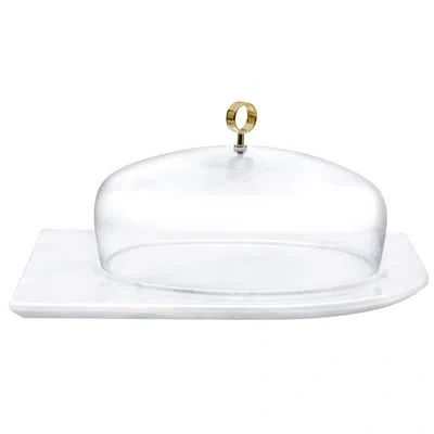 Nude Cupola Cake Dome Large With Brass Handle And Marble Base Cheese Board In Clear