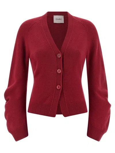 Nude Curved Sleeves Cardigan In Red