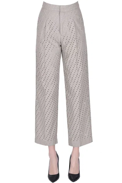 Nude Cut-out Cotton Trousers In Dove-grey