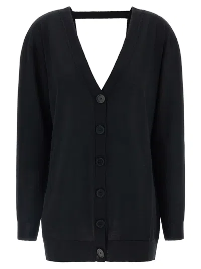 Nude Deep V-neck Wool Cardigan In Black