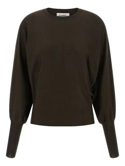 Nude Crewneck Wool Sweater With Bat Sleeves In Green