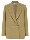 Nude Double-breasted Viscose-linen Blazer In Green