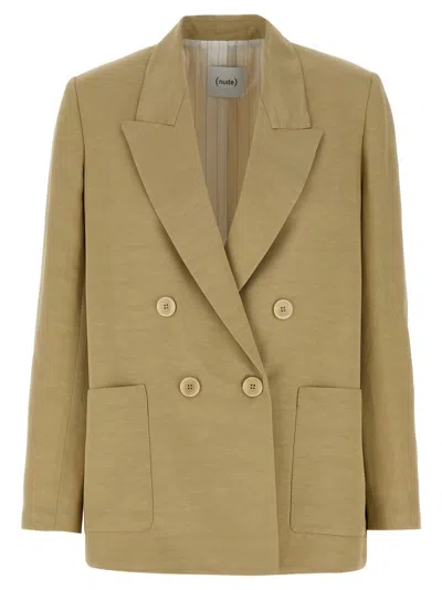 NUDE DOUBLE-BREASTED VISCOSE-LINEN BLAZER