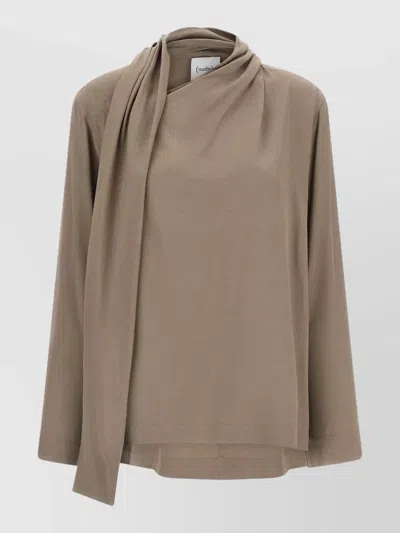 Nude Draped Asymmetrical-panel Blouse In Brown