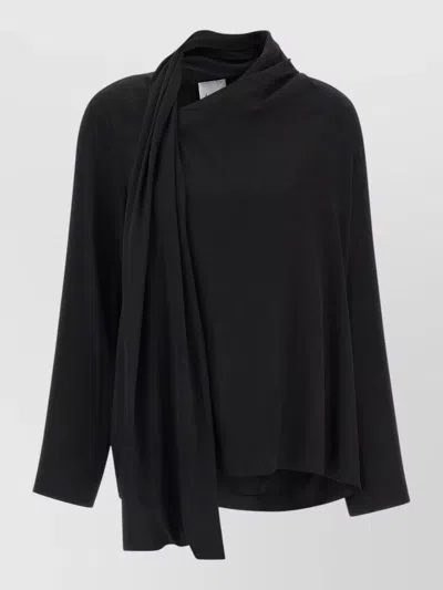 Nude Draped Asymmetric Long-sleeve Blouse In Black