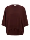 Nude Cropped Wool Sweater With Crew Neck And Asymmetrical Hem In Red