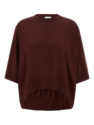 Nude Cropped Wool Jumper With Crew Neck And Asymmetrical Hem In Brown