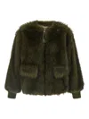 Nude Faux Fur Bomber Jacket In Green
