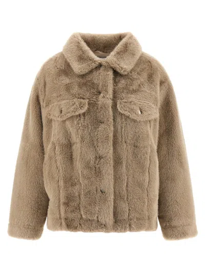 Nude Eco Fur Jacket Jeans In Neutral
