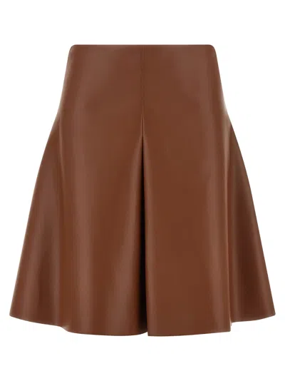Nude Eco-leather Full Skirt In Brown