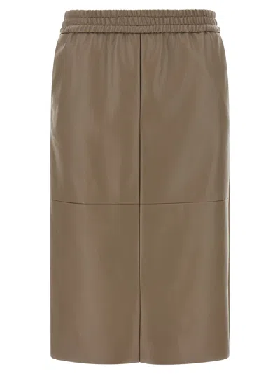 Nude Eco-leather Panel Skirt In Brown