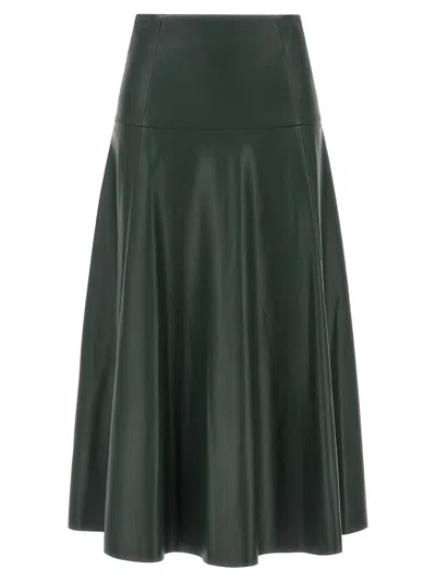 Nude Leather-effect Flared Skirt In Green
