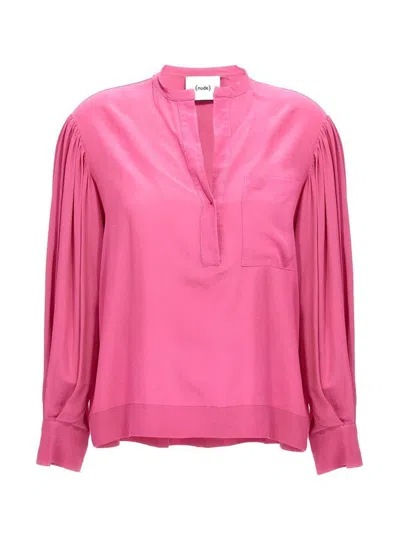 Nude Long-sleeve Silk Blouse In Pink