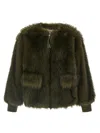 Nude Faux Fur Bomber Jacket In Green