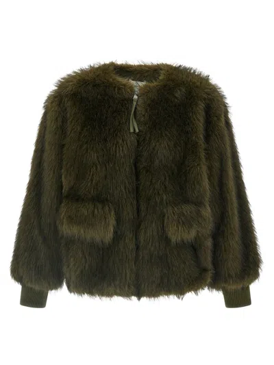 Nude Faux Fur Bomber Jacket In Green
