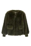 Nude Faux Fur Bomber Jacket In Green
