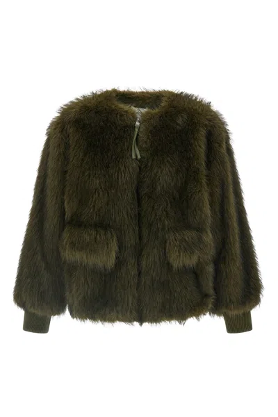 Nude Faux Fur Bomber Jacket In Green