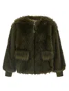 Nude Faux Fur Bomber Jacket In Green