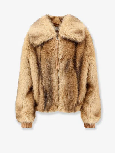 Nude Faux Fur Jacket In Beige