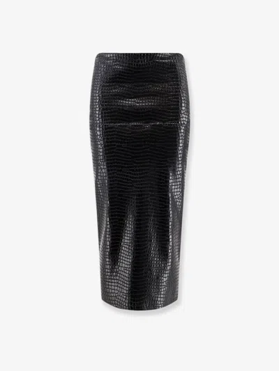 Nude Faux Leather Skirt With Embossed Croco Print In Black