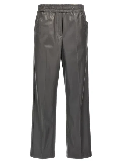 Nude Faux Leather Trousers Pants In Gray