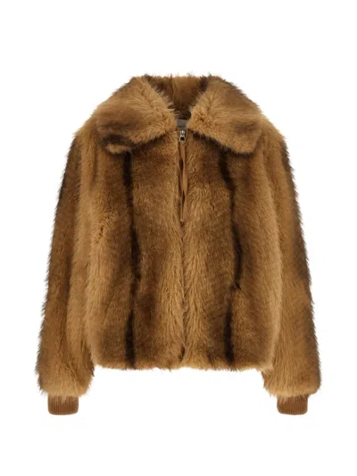 Nude Faux-fur Bomber Jacket In Brown