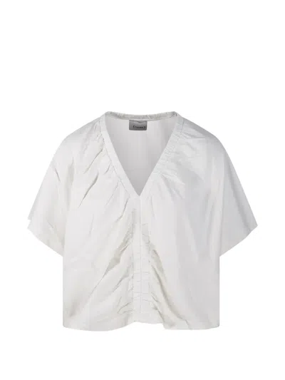 Nude Gathered V-neck T-shirt In White