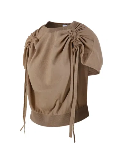 Nude Gathered-detail T-shirt In Brown