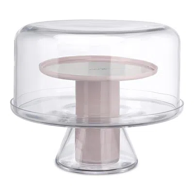 Nude Glass Bloom Cake Stand With Dome In Light Pink
