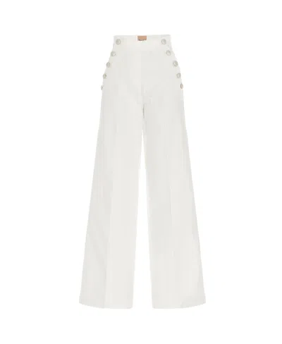 NUDE HIGH-WAISTED BUTTON-DETAIL DENIM TROUSERS