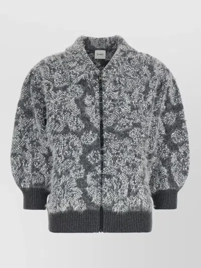 Nude Jacquard Knit Abstract Pattern Cardigan In Gray