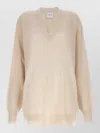 Nude Knit Sweater V Neckline Dropped Shoulders In Neutral