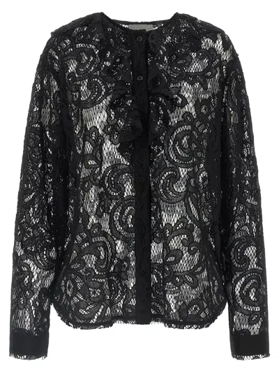 Nude Ruffled Floral-lace Shirt In Black