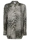 Nude Leopard Print Sheer Blouse With Classic Collar In Gray