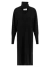 Nude Light Wool Knit Midi Dress With V-neck In Black