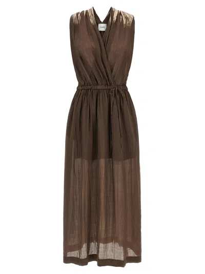 Nude Linen Blend Dress In Brown