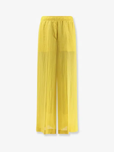 Nude Linen Blend Trousers In Yellow