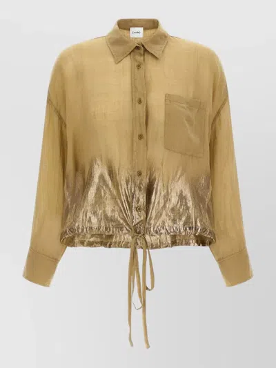 Nude Linen Shirt Chest Pocket Drawstring Hem In Brown