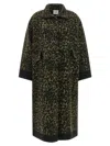 Nude Long Animal Print Wool Blend Coat In Black