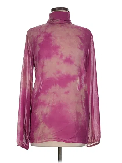 Pre-owned Nude Long Sleeve Silk Top Purple Tie-dye Pattern High Neck Tops