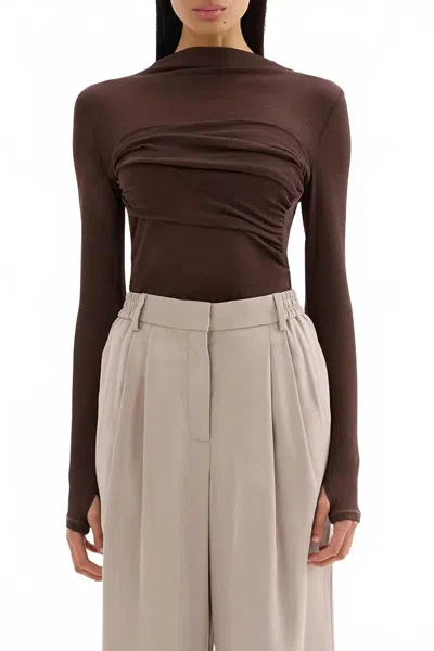 Nude Lucy Aster Long Sleeve Mesh Top In Chocolate In Black