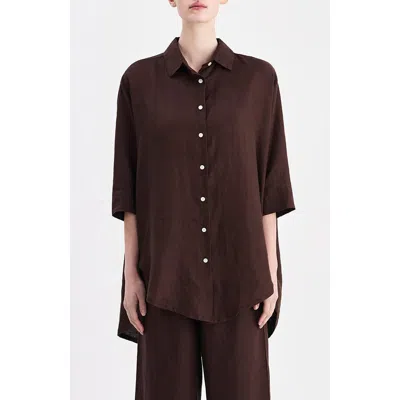 Nude Lucy Lounge Linen Longline Shirt In Brown