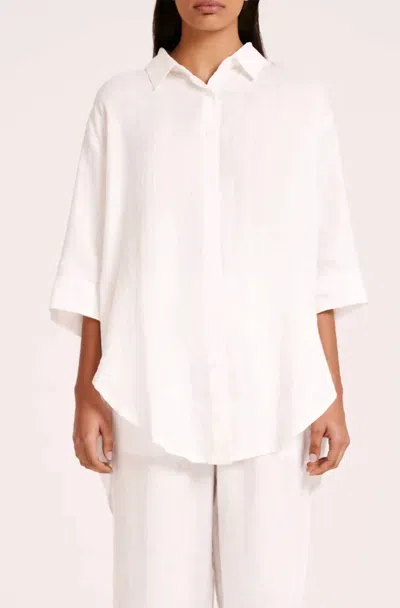 Nude Lucy Lounge Linen Longline Shirt In White