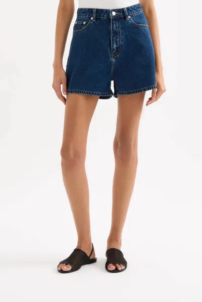 Nude Lucy Organic Denim Mom Short In Dark Wash In Blue