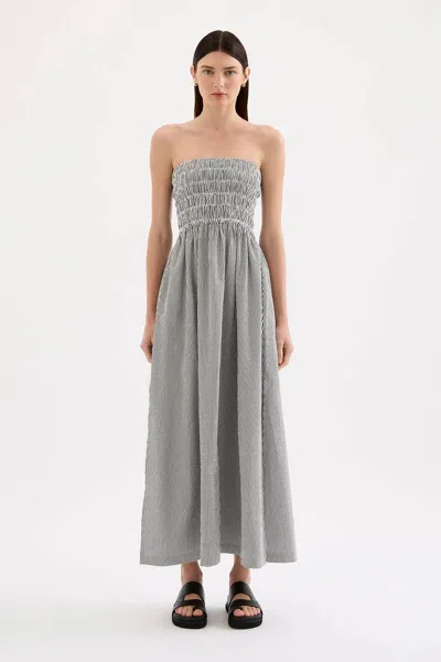 Nude Lucy Quinn Strapless Midi Dress In Black Striped In Gray