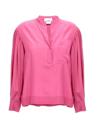 Nude Silk Blouse Long Sleeves V Neck In Pink
