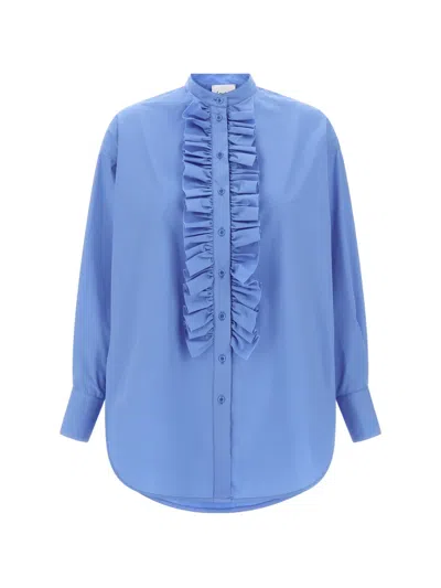Nude Mandarin-collar Ruffled Shirt In Blue